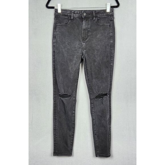 American Eagle Outfitters Denim - AMERICAN EAGLE Jeans Womens Size 8 Short Black Next Level Stretch Distressed